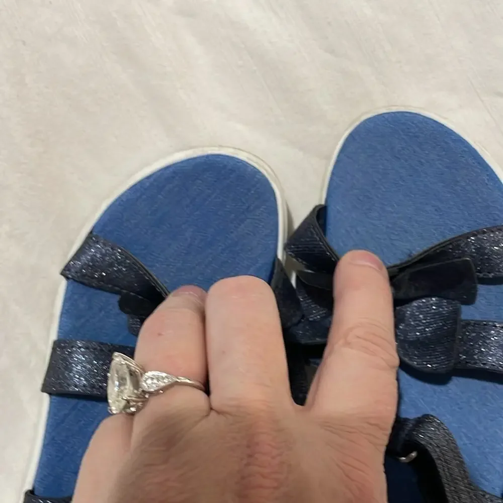 Carters 12 blue metallic two bow open toe platform sandal guc white sole